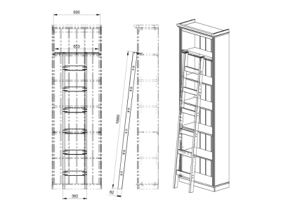 Escada de madeira maciça cor havanna / Coleção Biblioteca